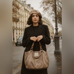 Sequoia Paris Leather & Nylon Tote Bag Brown Black Large French Designer